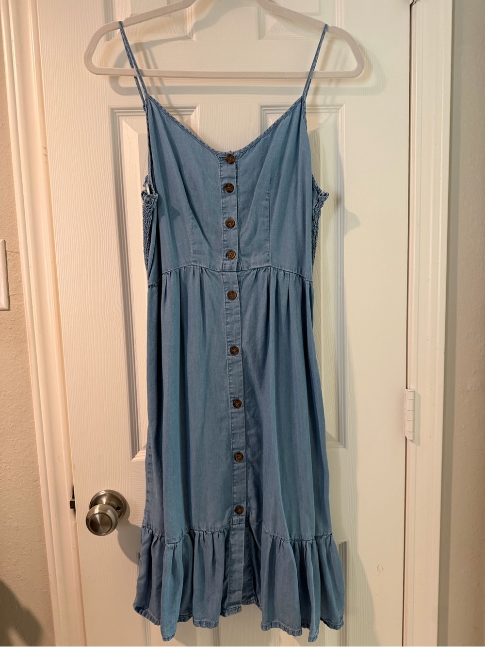 Love Tree Light Blue Denim Button-Front Midi Dress